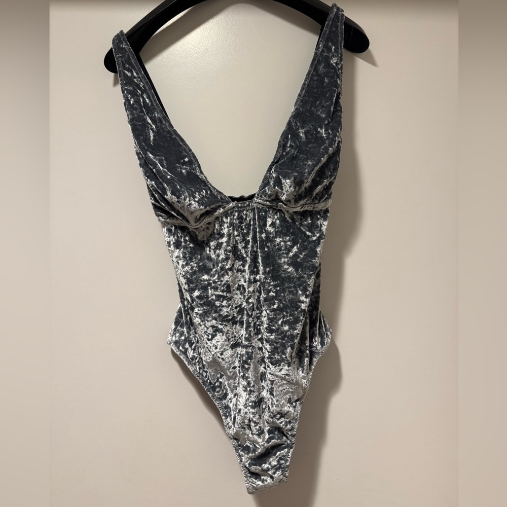 Fleur du Mal Velvet Bodysuit Silver